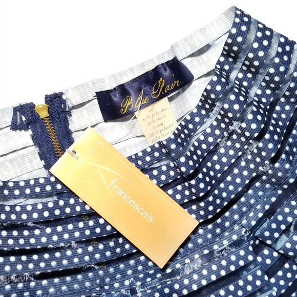 NWT Francesca's Blue Rain Polka Dot Pleated Skirt - Picture 3 of 8